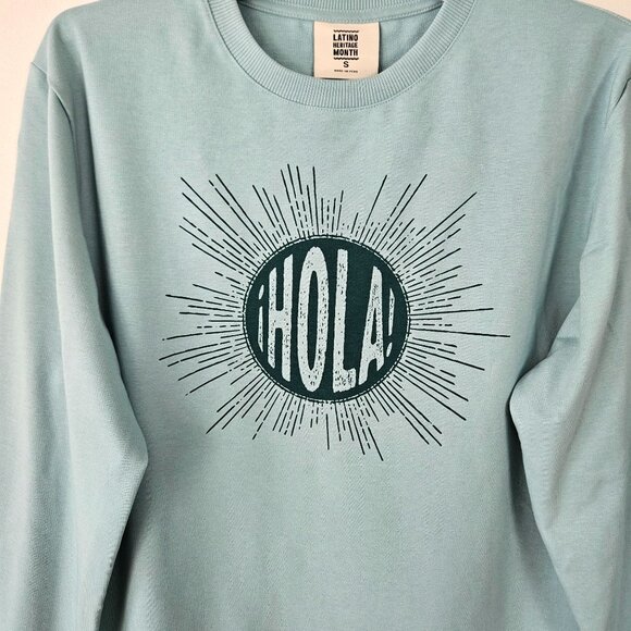 Unisex Latino Heritage Month "Hola!" Sweatshirt Size S Mint Green Casual - Picture 3 of 9